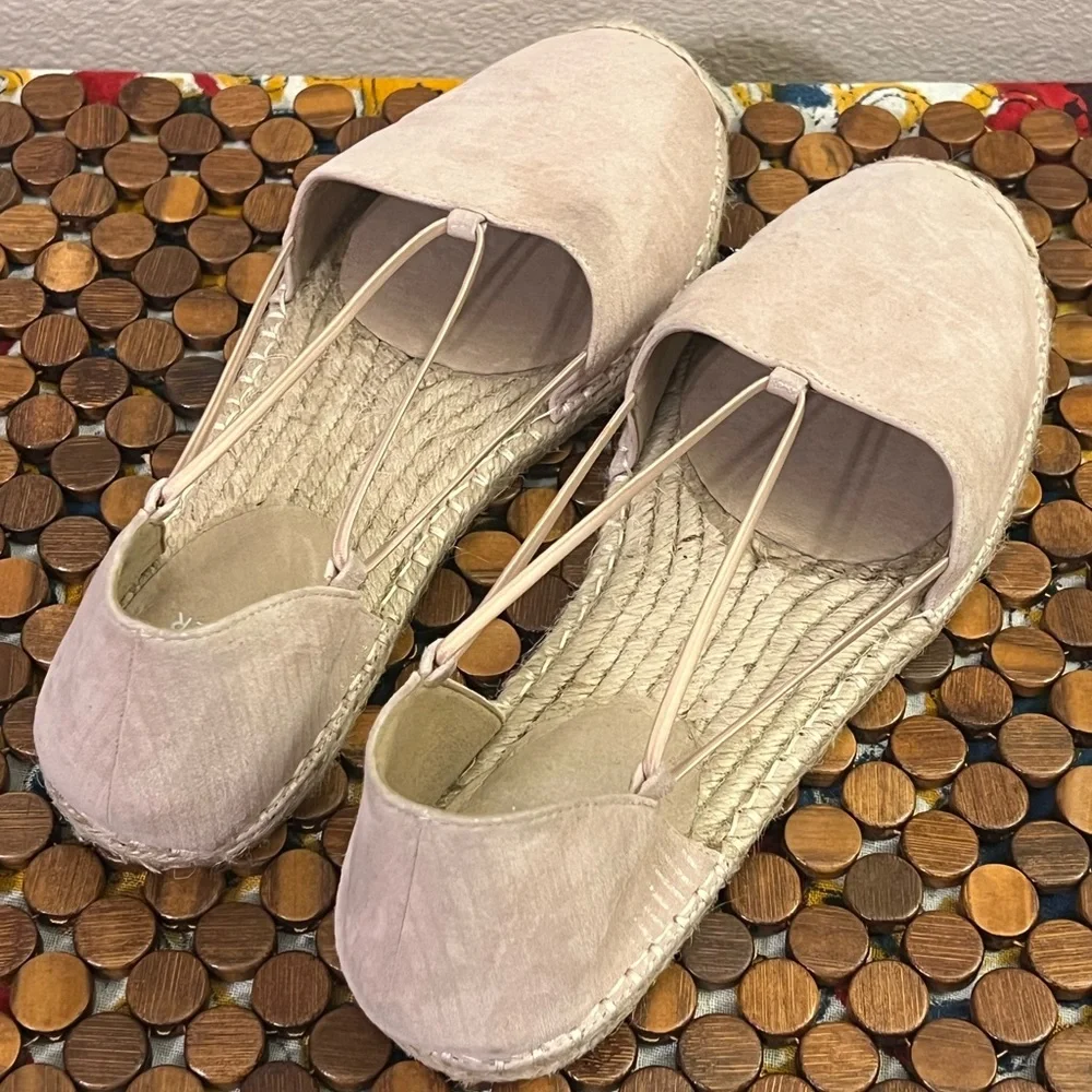 Eileen Fisher Lee Espadrille Flats Blush Print Subtle Metallic Stripes Size 10